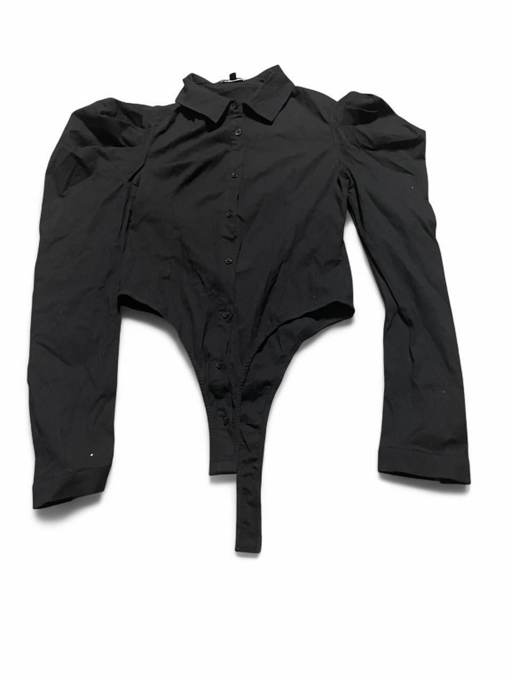 Fashion Nova Black Puff Sleeve Button-Up Bodysuit